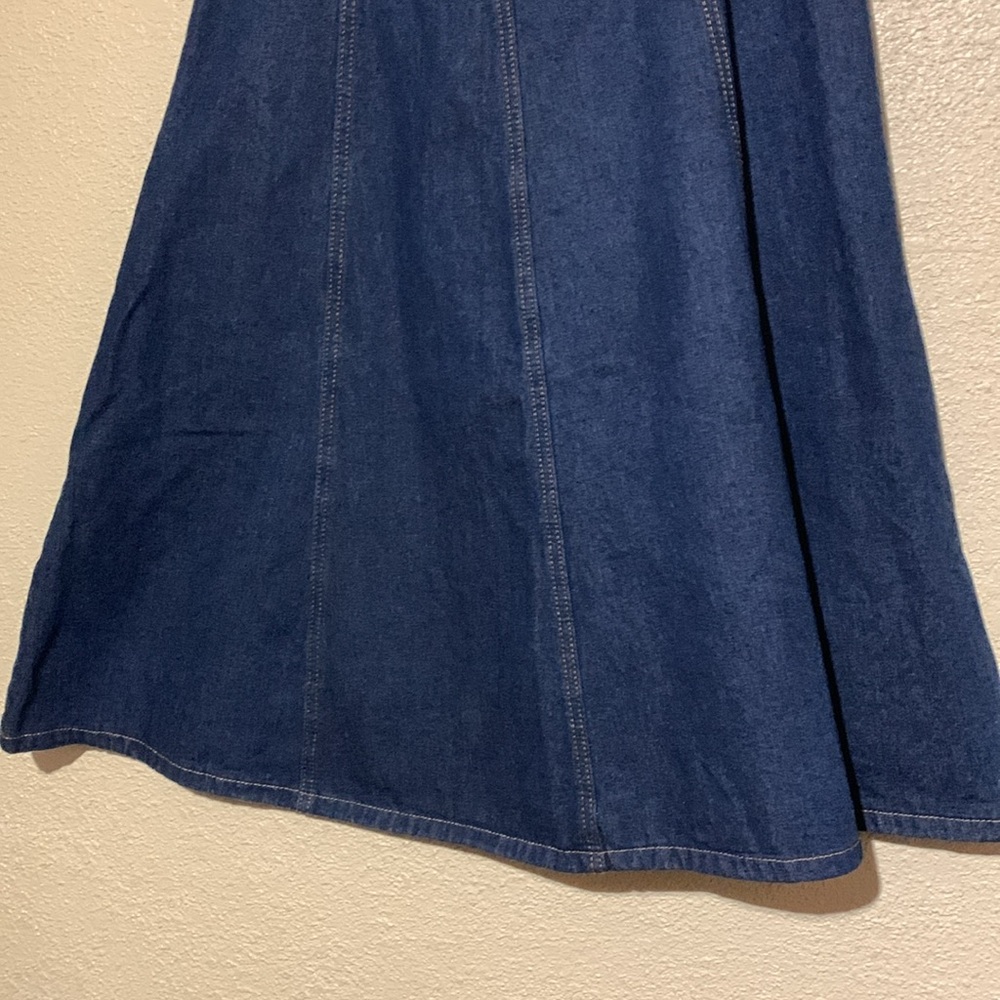 Tanming Long Midi Jean Skirt L Blue A-Line Full Front Zipper with Buttons Cotton - Picture 8 of 14